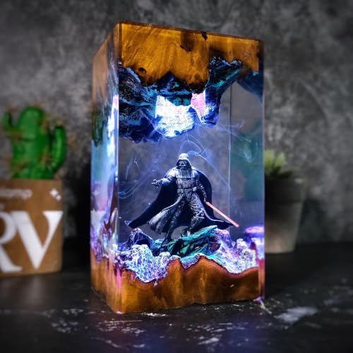 FIYSON 3D Epoxidharz Nachtlicht, Merchandise-Artikel zum Thema Film Star Wars Ornamente, Nachttischlampe mit USB-Kabel und 16 Farbe Remote,Mehrfarbige NachtLampe, Desktop-Kunst-Dekor Geschenk (Stil 1)