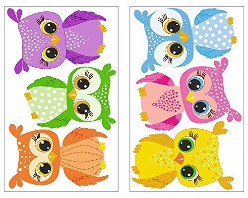 Samunshi® 6-teiliges Kunterbunte Eulen Wandtattoo Set Mädchen Jungen Kinderzimmer Babyzimmer (2x16x26cm)