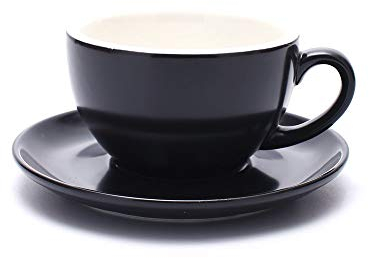 Coffeezone Keramiktasse und Untertasse Cappuccino Barista Latte Art and Americano, New Bone China, 3 Kapazitäten zur Auswahl (mattes Schwarz, 241 ml)