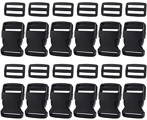 24 Stück 38mm Seitliche Entriegelung Schnallen mit Tri-Glide für Gepäckgurte, Halsband, Rucksackreparatur, Gurtband, Zelt Schwarz
