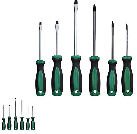 Relaxdays 12 x Schraubendreher, 6 Schlitz, 6 Kreuzschlitz, Schraubenzieher Set magnetisch, Profi Werkzeug, Chrom Vanadium