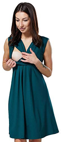 HAPPY MAMA. Para Mujer Vestido Skater premamá de Lactancia. Escote de Pico. 808p (Verde Botella, 46, 3XL)