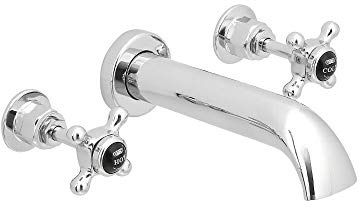Milano Elizabeth Wall Mounted 3 Tap-Hole Bath Filler Tap Crosshead Handle - Chrome Black