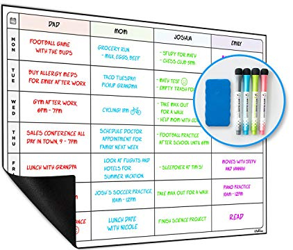 WallDeca Magnetic Dry Erase Calendar Fridge Calendar White Board with Fridge Weekly Planner 17 x 12 (43 x 30 cm) Perfect for Family