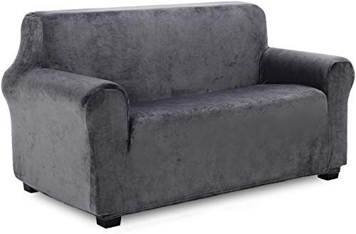 TIANSHU Samt Sesselbezug 2 sitzer,Soft Velvet Plush Couchbezug stilvolle Luxus-Möbelbezüge Anti-Rutsch-High Stretch Sesselbezug(2 Sitzer,Grau)