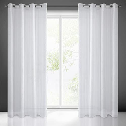 Eurofirany Sanfte Gardine Dekorativer Ösenschal Vorhang Dekoschal Ösenvorhang 140x250 Lichtdurchlässig Silber Muster (Arlona weiß+Silber)