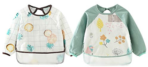 Happy Cherry - Jungen Langarm Lätzchen Wasserdicht Kleinkind Malschürze Baby Mädchen Unisex 2 Stück Ärmellätzchen Abwaschbar Bastelschürze mit Langarm für Essen Malerei Fütterung Spielen - 2-3 jahre