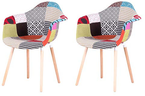 EGOONM Ensemble de 2 chaises, Fauteuil Patchwork, Chaise de Salle à Manger, Chaise de réception, Chaise de Style Nordique, Convient au Salon, Salle à Manger(Rouge)