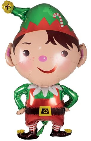 P'TIT CLOWN Folienballon Weihnachten – Christmas Foil Balloon – mit Luft oder Helium aufblasbar – Dekoration für Weihnachtsfeier, Xmas, Foto-Requisiten, Rentier, Geschenk, Wichtel, Santa