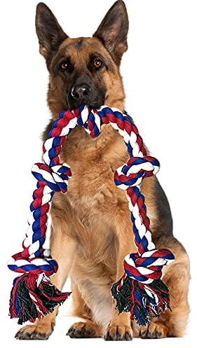 YAUNGEL Hundespielzeug Seil, 95cm XXL Hundespielzeug für Aggressive Kauer, Interaktives Spielzeug Hundeseil Unzerstörbar für Mittelgroße Hunde, Robustes, gedrehtes Zerrspielzeug Hund mit 5 Knoten