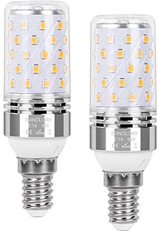 SanGlory E14 LED Birne 9W (Ersatz für 80W), 950LM, 3000K Warmweiß, Maiskolben Leuchtmittel Nicht Dimmbar, Kerze Lampe für Kronleuchter, 2er Pack