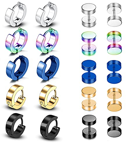 10 Paare Creolen Ohrringe Tunnel Ohrringe Set Edelstahl für Damen Herren Männer, Allergiefrei Ohrstecker Creolen Ohrschmuck, Runder Hoop Piercing
