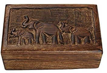Ajuny Schmuckhalter aus Mangoholz mit Handgeschnitztem dekorativem Elefantenmotiv Andenken Schatzkiste Organizer Reise Schmuck Aufbewahrungsbox Tolles Geschenk