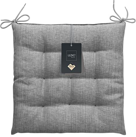LILENO HOME 2er Set Stuhlkissen Silber (40x40x4,5 cm) - Sitzkissen für Gartenstuhl, Küche oder Esszimmerstuhl - UV-beständige Indoor u. Outdoor Stuhlauflage als Stuhl Kissen (Laura OLF)