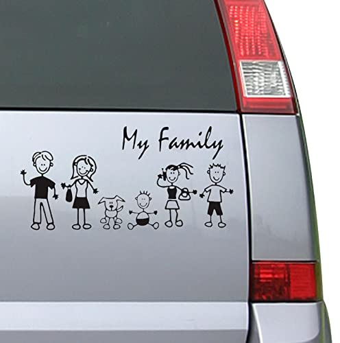 PW TOOLS 6 Strichmännchen Meine Autoaufkleber mit Haustier Hund, Eltern mit 3 Kindern Autoaufkleber für Windows Stoßstange, Tablets, Laptops, Vinyl Aufkleber