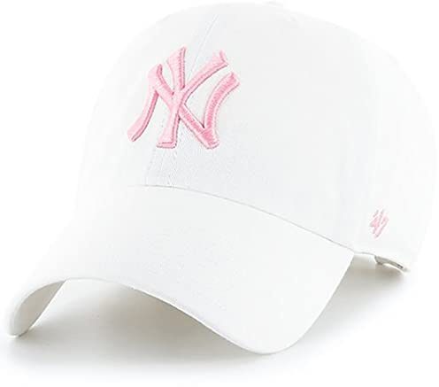 47 New York Yankees White Pink Clean Up Adjustable Hat, Adult One Size Fits All, White/Pink, One Size