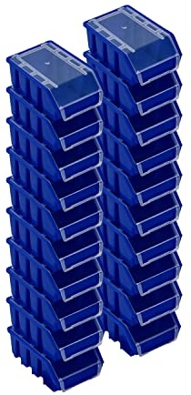 PAFEN Stapelboxen Set – 20x Stapelbox mit Deckel 160 x 75 x 115 mm – Sichtbox Stapelbox für Werkzeugwand Lagerbox, Blau