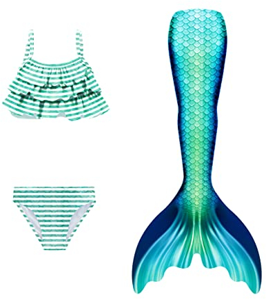 shepretty Meerjungfrau Schwanz mit Bikini-Set für Mädchen Schwimmen Kostüme Cosplay,wpM10,140