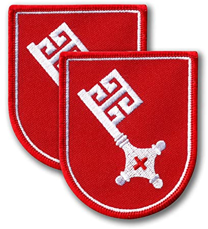 Wappen von Bremen - 2er Set - Schildform - bestickt / Aufnäher / Abzeichen / Emblem - 6,6 x 7,9 cm (6,7 x 8 cm) - zum Aufbügeln / Aufnähen