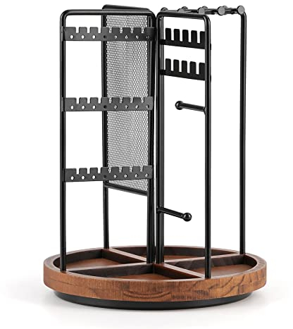 GHIAKQYT Schmuckständer drehbar schwarz Schmuckbaum Ohrringständer,Kettenständer - 4 in 1 schmuckhalter mit Aufbewahrung für Ketten,Ohrring,Ringen,Uhren,Armbändern Schmuckstück Organizer