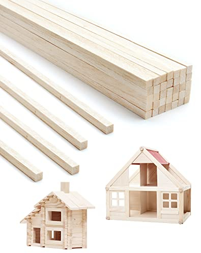 Anvin Lot de 50 bâtons carrés en bois de balsa brut - Longs bâtons en bois naturel pour loisirs créatifs, modélisme (6 x 6 x 300 mm)