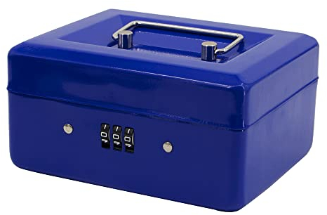 Time to Sparkle 6 inch Small Security Lock Box with Coin Tray Metal Material with Stainless Steel Handle 15 * 12 * 13cm Blue