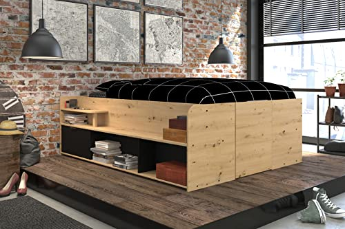 Homeline Stauraum-Hochbett Travel Artisan Eiche Hochklappbar mit Stauraum Schubladen