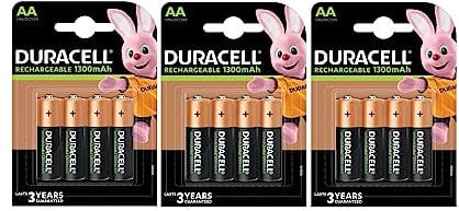 12X Duracell AA Ricaricabile 1300 mAh (3 Blister Da 4 Batterie) 12 Pile Stilo Ricaricabili (HR6/DC1500)