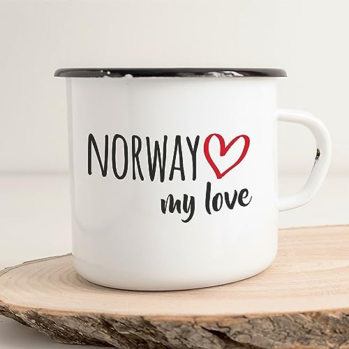 Huuraa Emaille Tasse Norway my love Geschenk 300ml Vintage Norway Geschenkidee