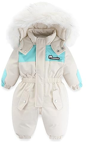 BéBé Hiver Combinaison de Neige Garçon Fille Capuche Barboteuse Enfants Polaire Manteau Fermeture éclair Coupe-Vent Vêtements D'Extérieur Combinaison de Ski Blanc 18-24 Mois
