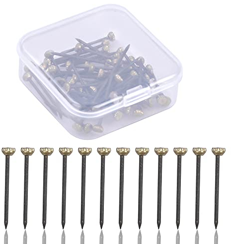 Volumoon 60 Clavos para Cuadros de 25 mm con Cabezal de Latón de 4.2mm como, Clavos Para Colgar Cuadros, Clavos de Acero Para Marcos de Fotos, Con Caja Almacenaje, Kit Surtido de Clavos de Hardware