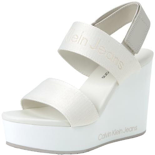 Calvin Klein Jeans Women WEDGE SANDAL WEBBING IN MTL, Creamy White/Eggshell, 41 EU