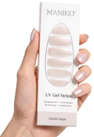 Maniko UV Gel Strips Glazed Sugar Nude – 20 UV Nagelsticker, 2 Anwendungen | UV Nagellack zum Kleben, selbstklebende Nagelfolie für natürliche Nägel, vegan & langanhaltend – Geschenk zu Geburtstag