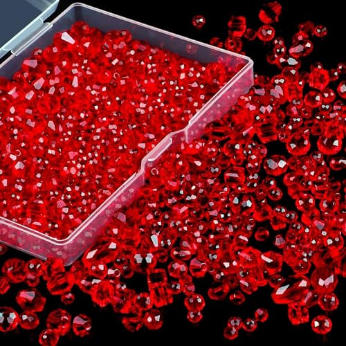 VIDSTW 600 Stück Facettierte Perlen Kristall Perlen Glasperlen 4/6/8 MM | Facettierte Kristall Glitzerperlen Crystal Beads für DIY Armbänder Halsketten Ohrringe Sonnenfänger (Rot)