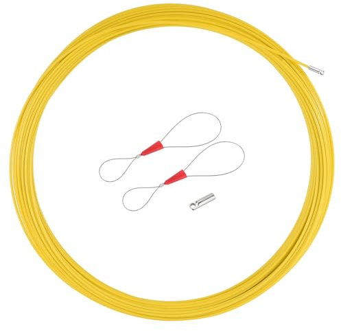 sourcing map Duct Fish Tape Duct Rodder Fiberglass Wire Puller 4.5MM 60M/197FT Wire Cable Running Rod for Pipeline Dredging,Cable Traction,Power Construction Threading Yellow