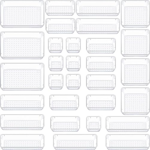 Collazoey 30 Stück transparentes Schubladen-Organisationssystem mit Schminktisch Organizer in 4 Größen,rutschfester,transparenter Make-up-Organizer für Badezimmer,Kosmetik,Kommode,Küche,Büro