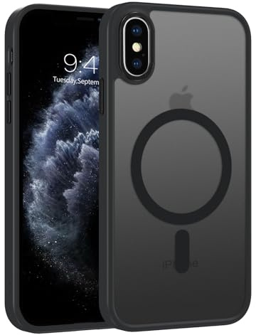Telaso for iPhone X Case, iPhone Xs Phone Case Compatible with Magsafe Wireless Charging Translucent Matte Back Slim Shockproof Anti-Scratch Anti-Yellow Protective Magnetic for iPhone X/XS Case, Black