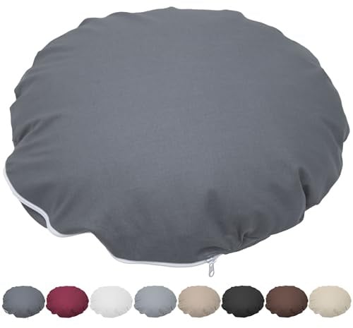 Nurtextil24 Kissen Rund 60cm Ø Durchmesser Anthrazit Sitzkissen Dekokissen | Rundkissen 100 % Baumwolle mit Reißverschluss - Verwendung als Bodenkissen, Stuhlkissen, Sofakissen, Kopfkissen - Waschbar