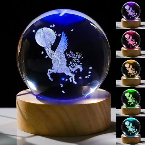 3D-Einhorn-Geschenke für Frauen – Kristallkugel, 60 mm, Deko, Glastierfigur, Einhorn-Zeug für Zimmer, Geburtstag, Andenken, Briefbeschwerer
