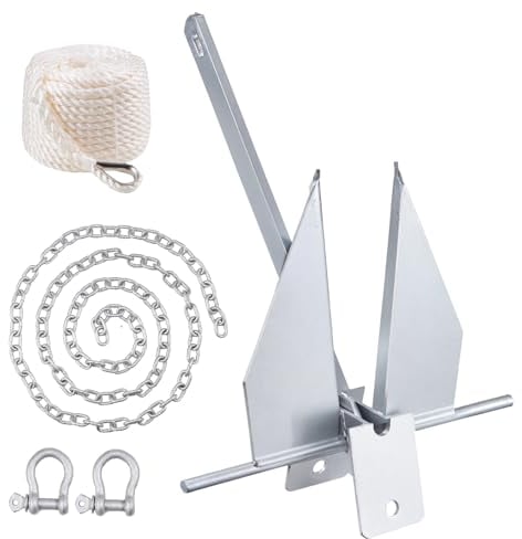 VEVOR Fluke Style Anchor Kit, 8.5 LBS Hot-Dipped Galvanized Steel Fluke Anchor with 7.9' Chain, 75' Rope and Two 0.4 Shackles, Marine Boat Anchor for Small Vessels Under 18', Seas, Rivers and Shores