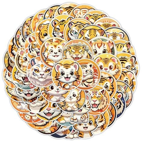 50Stück Tiger Aufkleber für Fahrrad,Gepäck,Skateboard,Stoßstange,Motorrad,Kühlschrank, Laptop,Niedliche Tier Vinyl Sticker,Erwachsene Mädchen Geschenk,Cartoon Aesthetic Kawaii Graffiti Stickers