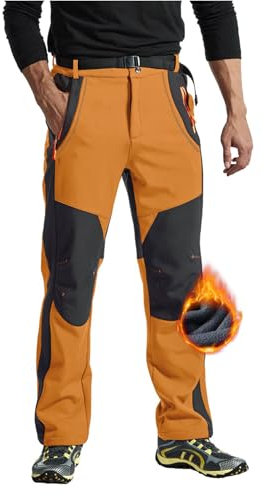 Rdruko Softshellhose Herren Winter Skihose Wasserdicht Winterhose Gefüttert Outdoor Thermohose Verdickte Wanderhose für Skifahren Wandern Camping (Orangenfarbig, XL)