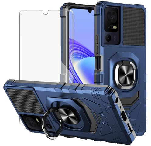 MQERYBV Custodia protettiva per TCL 505 con pellicola protettiva in vetro temperato, antiurto, resistente, di grado militare, robusta custodia per telefono con cavalletto per TCL 505 (blu)