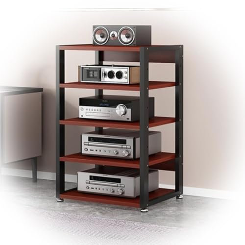 ZIUSFAC Audioständer Stereo Plattenspieler Ständer Audio Schrank Video-Komponenten Rahmen Medienständer HiFi Regal Für Audio/Video Aufbewahrungsregal 3/4/5-stufiger(Teak,5 Tier-50X40X90CM)