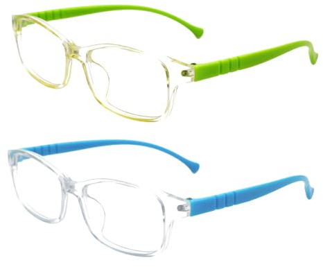 Husalsea 2 Paires de Lunettes Anti-LumièRe Bleue pour Enfants, Lunettes Bleue pour éCran D'Ordinateur, Tablettes, TéLéPhones Portables Lunettes Anti-LumièRe Bleue pour GarçOns et Filles (Bleu Vert)
