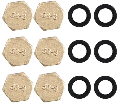 6 PCS Brass Blanking Cap 1/2 Inch Female Hex Blanking Nut Cap, Female Blanking Stop Cap Radiator Bleed Valve Blanking Plug No Leaks Plumbing Fittings for Washing Machine Radiator Valve Faucets Tap