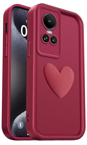PanXCase Coque pour Oppo Reno 10 5G / Oppo Reno 10 Pro 5G - Étui 3D Heart Désign Cute Silicone, Protection Caméra Filles Femmes Antichoc Anti-Rayures Housse (Wine Red)