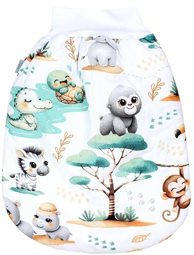 TupTam Baby Strampelsack Schlafsack mit breitem Bund Winterschlafsack für Mädchen Jungen Babyschlafsack, Farbe: Dschungeltiere Weiß/Grün/Beige, Größe: 6-12 Monate