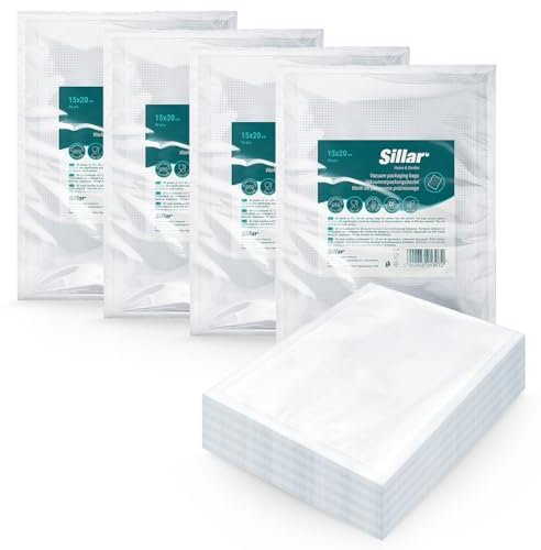Sillar vakuumbeutel lebensmittel Vakuumierbeutel 200 Beutel 15x20cm für zur Mehrheit Vakuumierer & Lebensmittel Vakuumiergerät, Kochfest und Sous Vide Gefrierbeutel, -20-100℃, BPA-frei