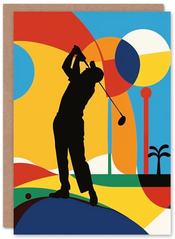 Artery8 Golf Sport Golfer Colourful Abstract Pop Art For Him Man Birthday Card